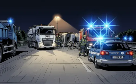 Comicbild: Notdiensteinsatz mit Einsatzfahrzeugen bei Nacht